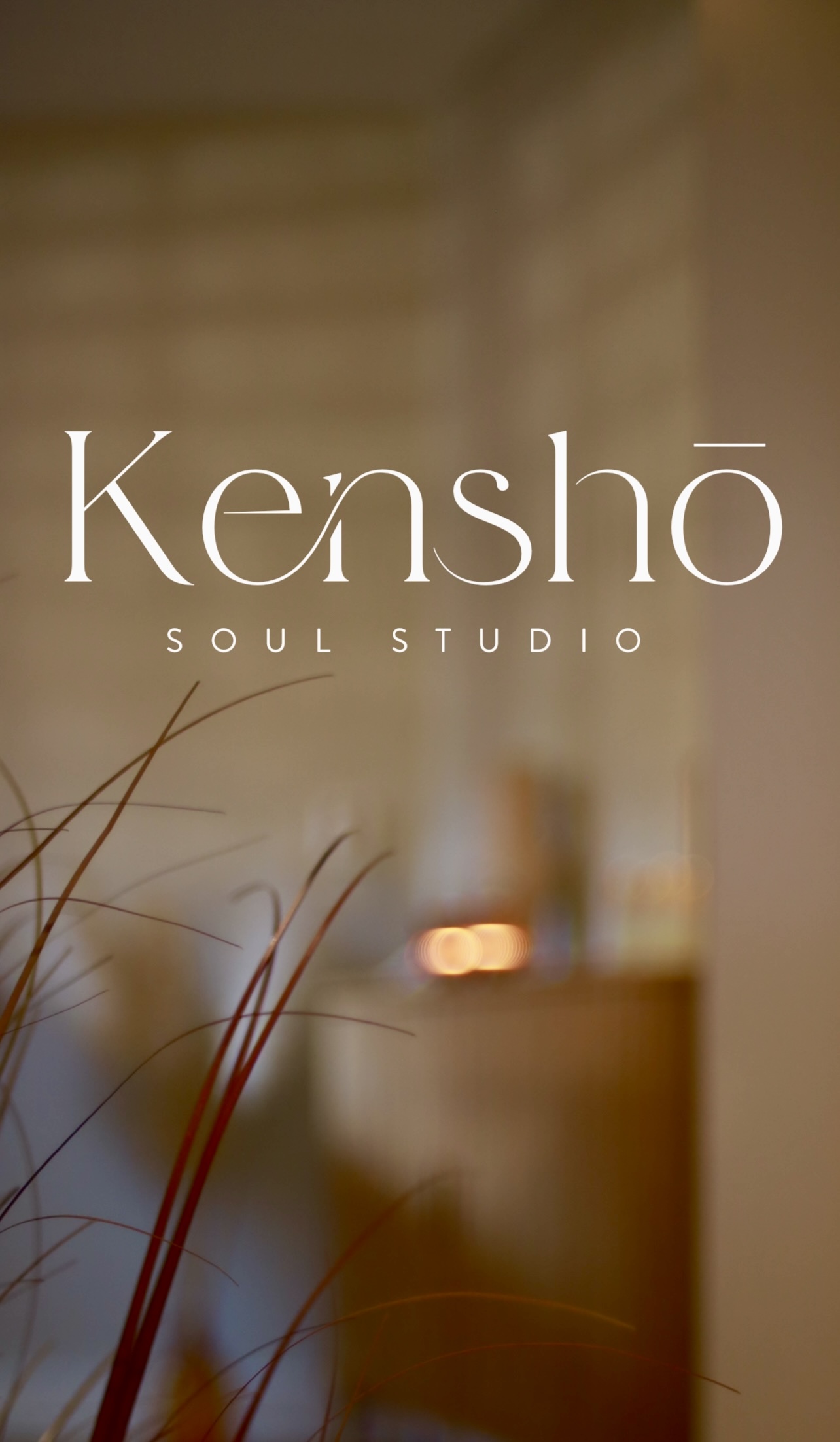 Logo van Kenshō Soul Studio over sfeerbeeld van de praktijk, gespecialiseerd in NEI therapie, ademwerk, Reiki en energetische massage.